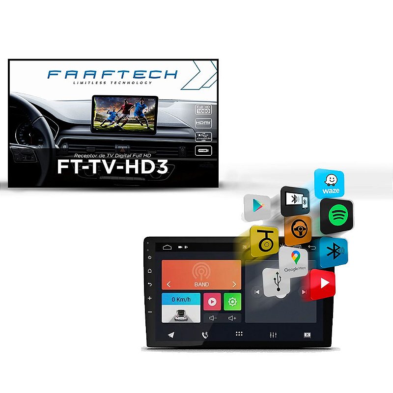 Kit Central Multimídia Ft-Mm-And9 + Receptor Tv Digital Full Hd