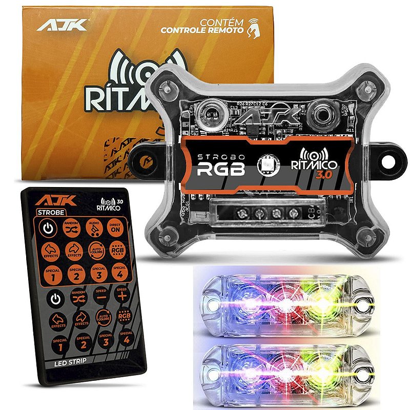 Central Strobo Ritmico 3.0 Avulso com Controle AJK + Par de Farol