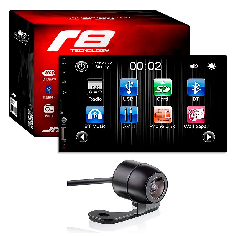Central Multimidia R8 Mp5 7 Polegadas BT USD SD 1080 pixel RGB com