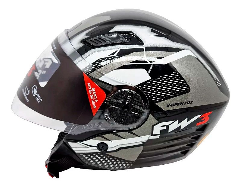 Capacete Moto Aberto FW3 X Open Up Fox 60 Viseira Cristal 2mm