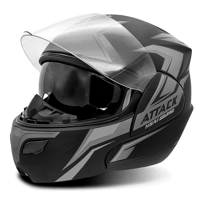 Capacete Moto Fechado Attack HSA Viseira Cristal Preto/Cinza