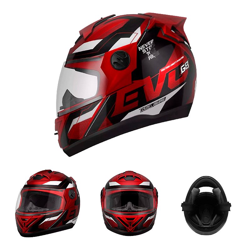 Capacete Moto Fechado Vermelho G8 EVO Viseira Cristal Inmetro