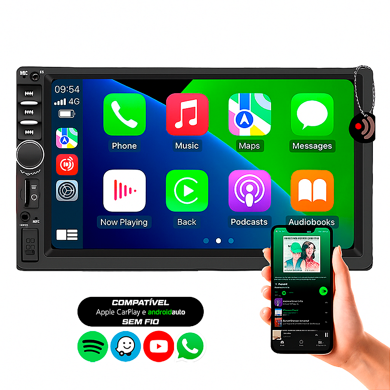 Central Multimídia 7 Polegadas MP5 c/Apple Carplay e Android Auto