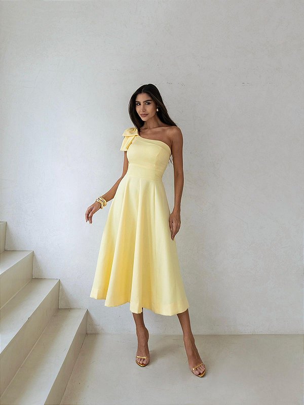 Vestido Midi Amarelo com Laço Lisboa