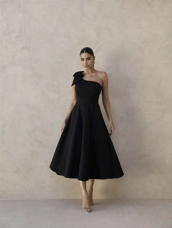 Vestido Midi Preto com Laço Lisboa