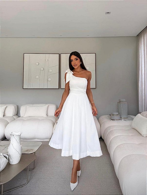 Vestido Midi Branco Com Laço Lisboa