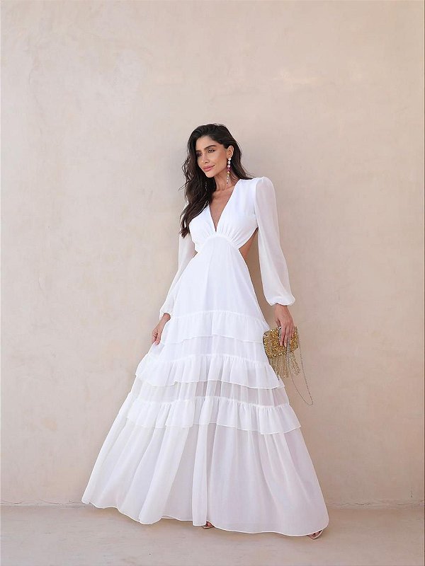 Vestido Longo com Manga Longa Santorini