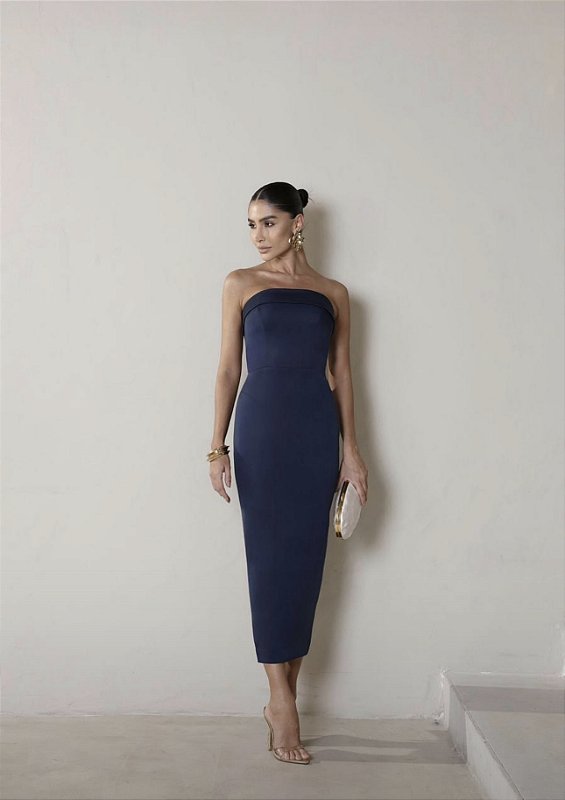 Vestido Midi Azul Marinho Tomara que Caia Talin