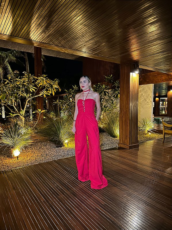 Macacão Alfaiataria Longo Vermelho Cali