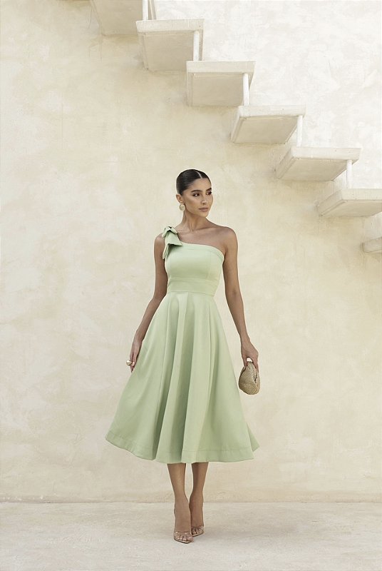 Vestido Midi Verde Oliva com Laço Lisboa