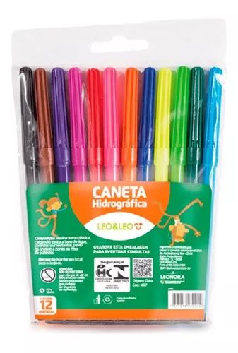 Canetinha Colorida Hidrográfica 12 Cores - Atóxica - Leo&leo