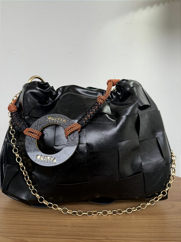 3way bag／ロゴ／blackleather Bag Olivia Trecê - Preta - Oli Store