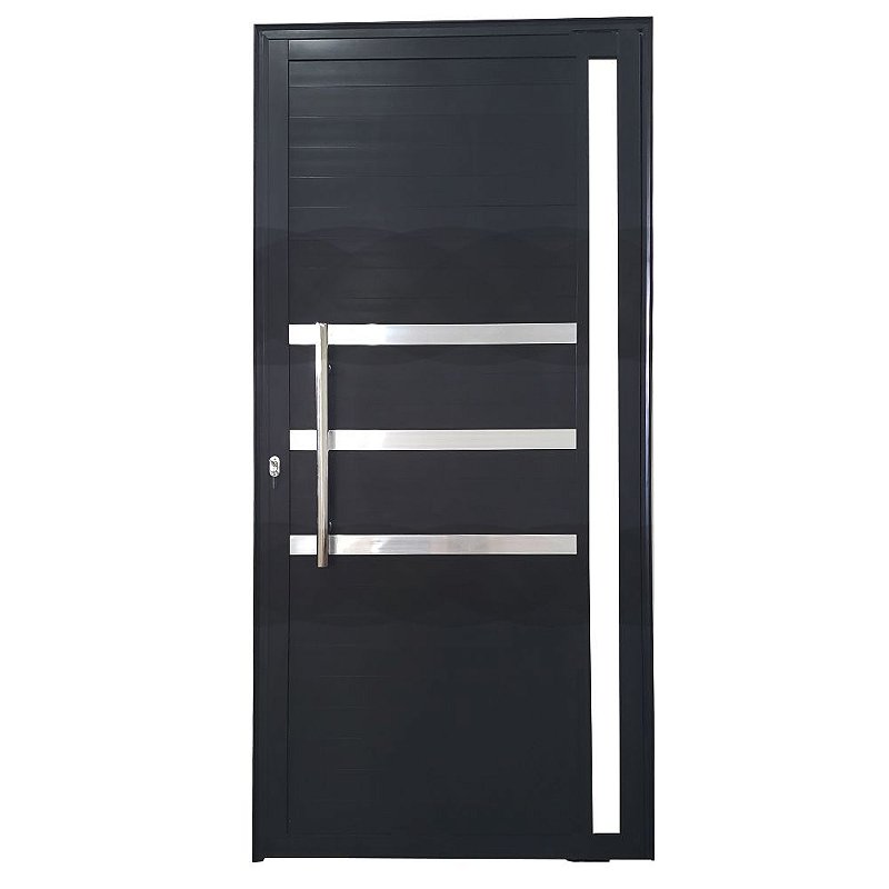 Porta Pivotante de Alumínio Preto Com Puxador, Friso e Vidro Linha