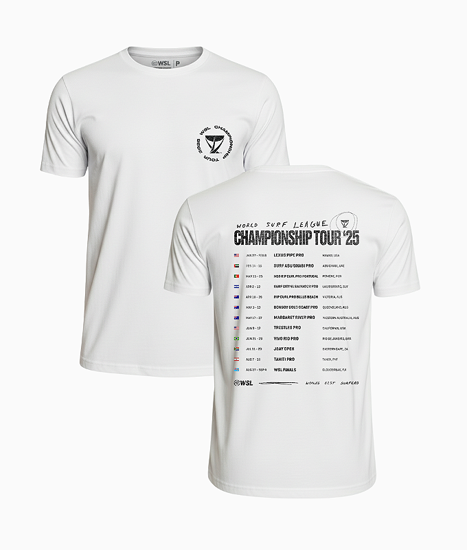Camiseta WSL Championship Tour 2025 Branca - WSL OFICIAL STORE