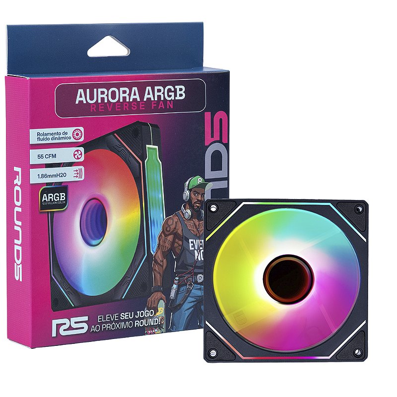 Cooler Fan Round5 Aurora Reverse Black, 120mm, PWM, ARGB - Armada Gamers
