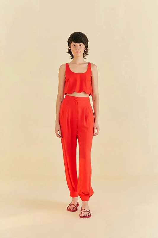 FARM CALÇA CENOURA PREGAS VERMELHO BAUNA