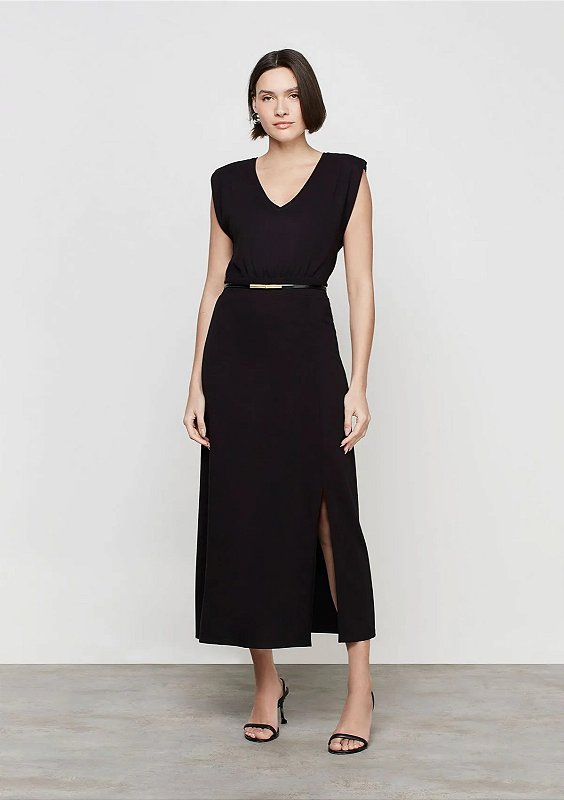 DZARM VESTIDO MIDI EVASÊ DECOTE V PRETO MELEVALOGO