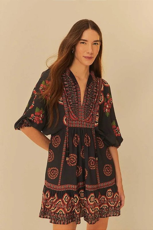 FARM VESTIDO CURTO ESTAMPADO GUARANÁ CORAL MELEVALOGO