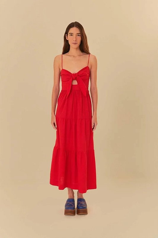 FARM VESTIDO MARIAS LAÇO VERMELHO ESPETACULO