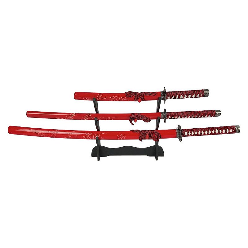 Kit Katana Wakizashi Tanto Dragão Vermelho - Arte e Elegância