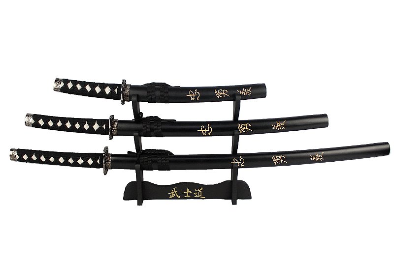 Kit 3 Espada Katana, Suporte e Bainha Entalhe Japonês Espada
