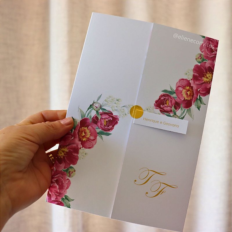 Convite de casamento Floral Rosa Fúcsia