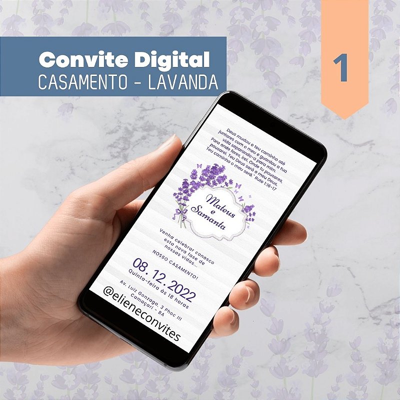 Convite de Casamento Digital - Lavanda/Lilás