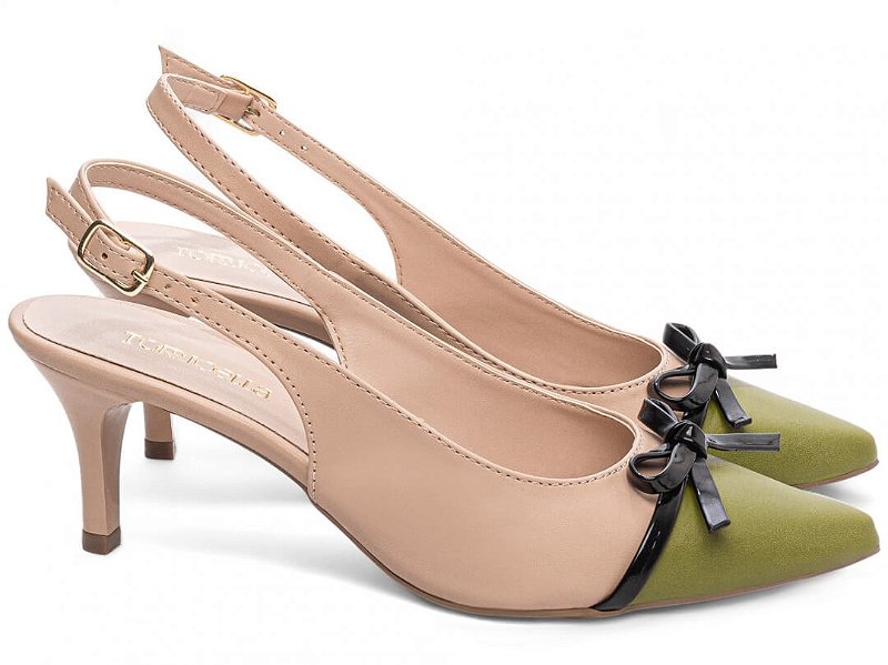 Sapato Scarpin Salto Fino Médio Laço Verniz Bege Torricella AVS 600.19D