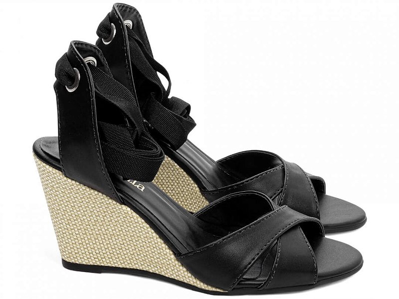 Sandália Plataforma de Cunha Anabela Preto Torricella AVS 4072A