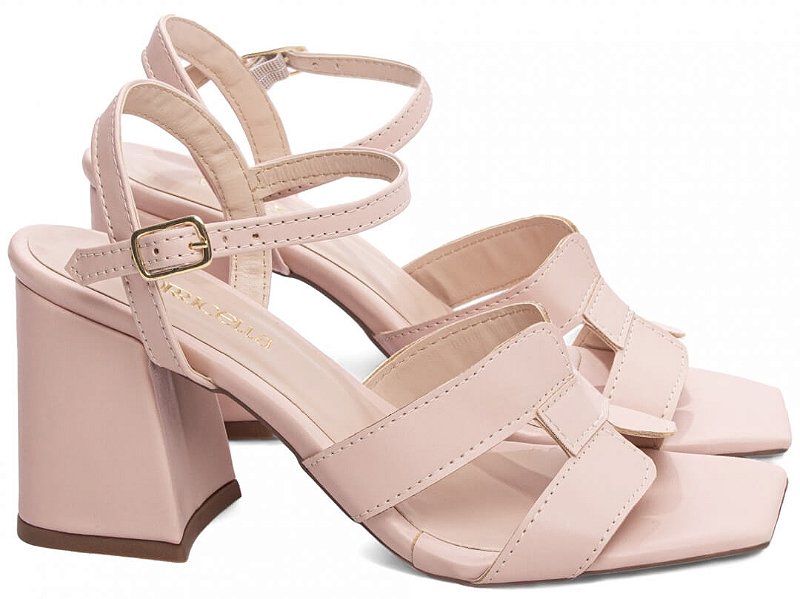 Sandália Salto Grosso Médio 7 cm Napa Rosa Romântica Torricella Design Elegante AVS 46001A