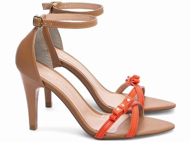 Sandália Feminina Salto Médio Fino Laranja e Bege Torricella AVS 2056A