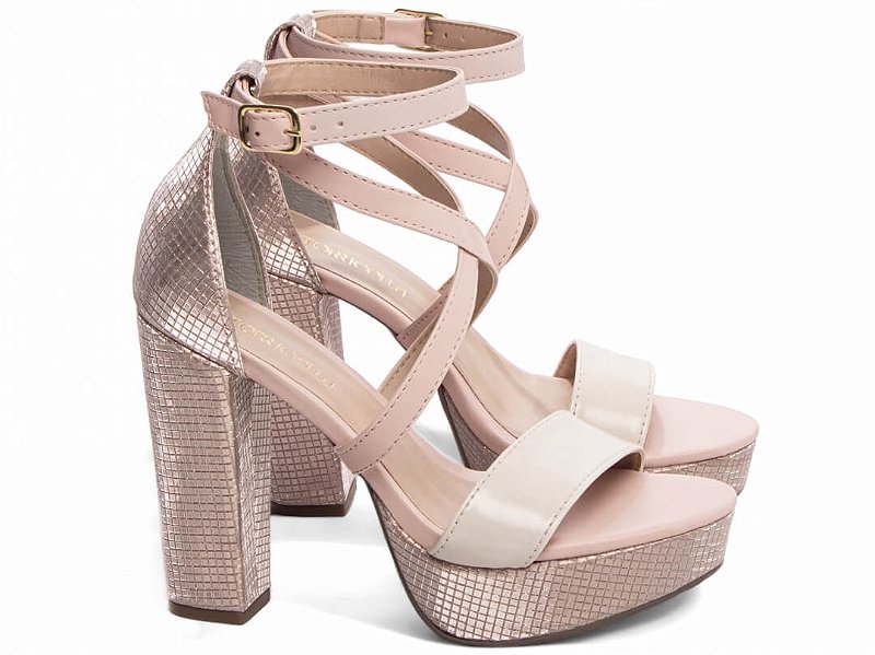 Sandália Meia Pata Feminina Salto Alto Grosso Off Whitee Rosa Torricella AVS 1002B