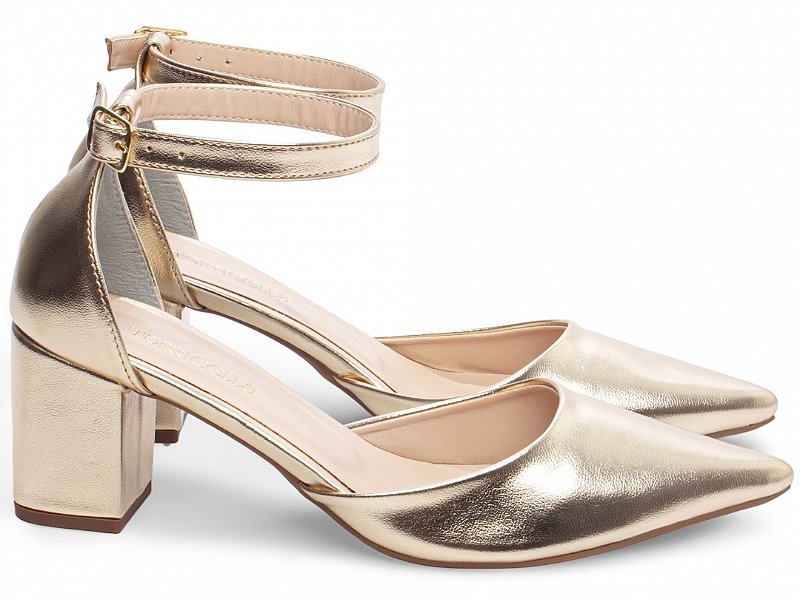 Scarpin Feminino Salto Médio Napa Dourado com Fivela AVS Global 606D