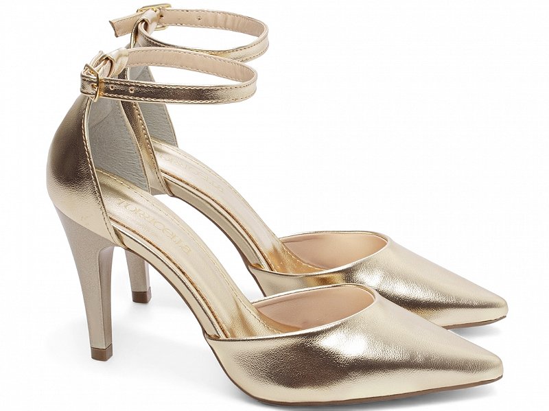 Scarpin Saia e Blusa Feminino Salto Alto Dourado Napa Premium AVS Global 9200-117E