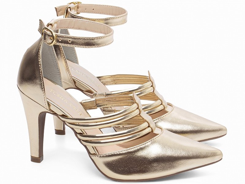 Scarpin Dourado Salto Alto Napa e Specchio Ouro Light AVS Global 66082K
