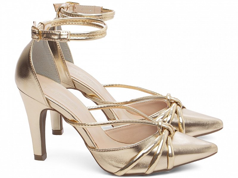 Scarpin Salto Fino Dourado e Specchio Ouro Light com Fivela AVS Global 67072D