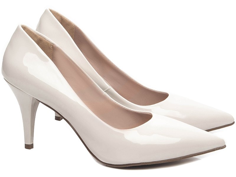 Sapato Scarpin Salto Fino 8,5cm Verniz Off White Tamanhos Especiais 39 ao 44 AVS 8000-02C_AR