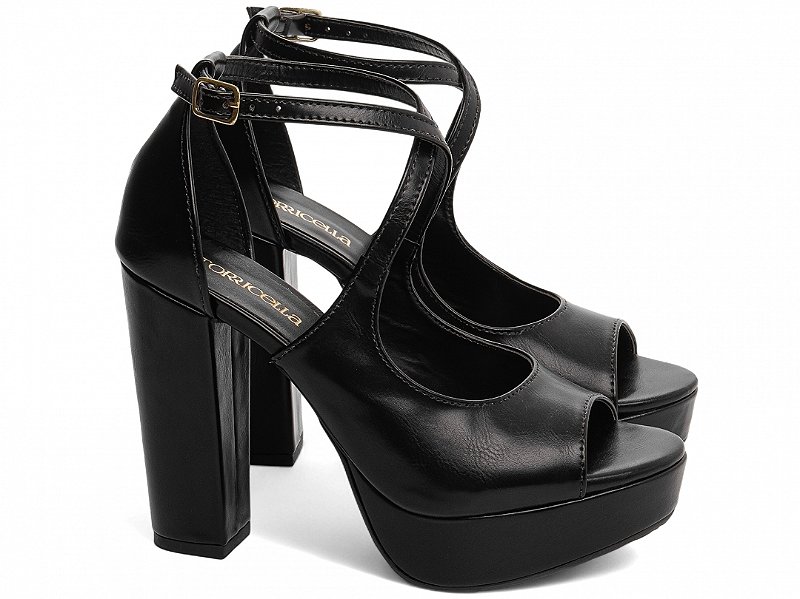 Sandália Meia Pata Feminina Preta Salto Grosso Alto Confortável Torricella AVS 1000A