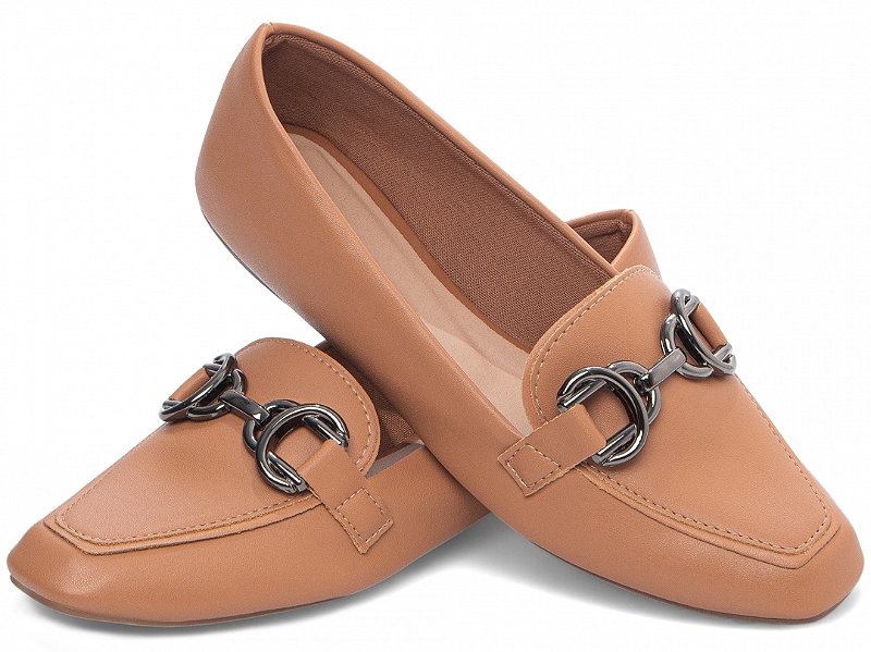 Sapatilha Mocassim Feminino Caramelo Bico Fino com Bridão Grafite Clássico Torricella AVS 70.041B
