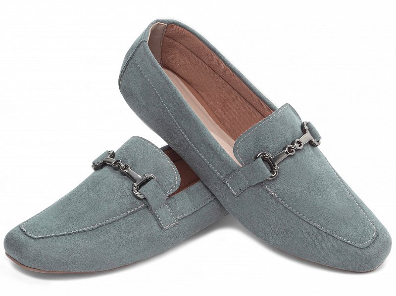 Mocassim Sapatilha Feminina Azul Camurça com Bico Alongado Bridão Grafite Elegante AVS 70.018I