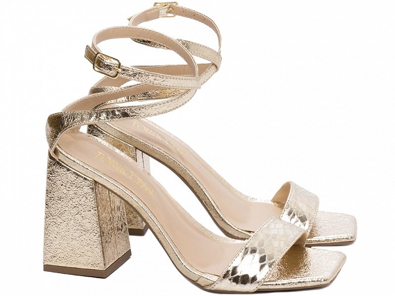 Sandália Feminina Salto Grosso Metalizado Dourado Torricella AVC 322C