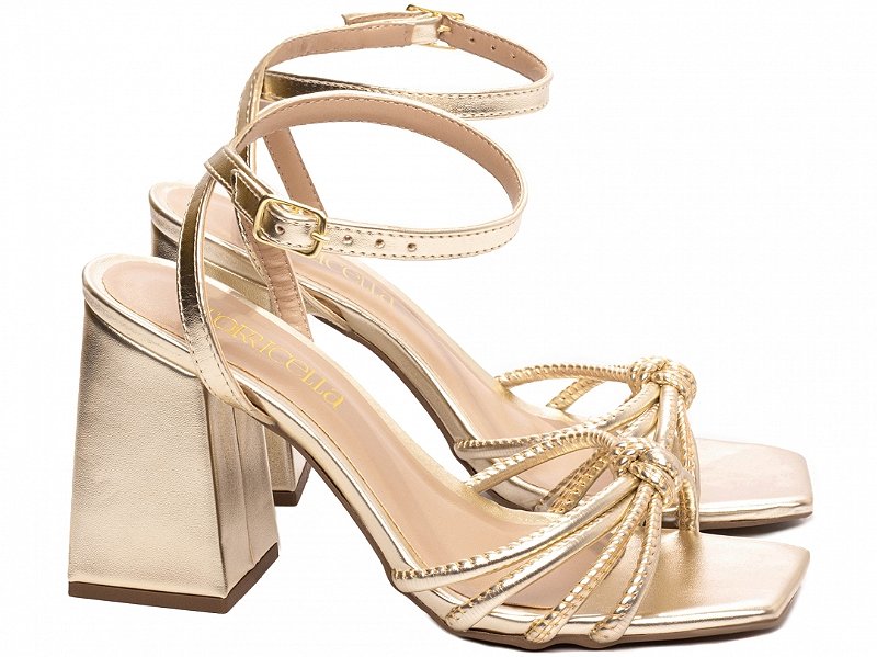 Sandália Feminina Salto Grosso Metalizado Ouro Light Torricella AVS 104B