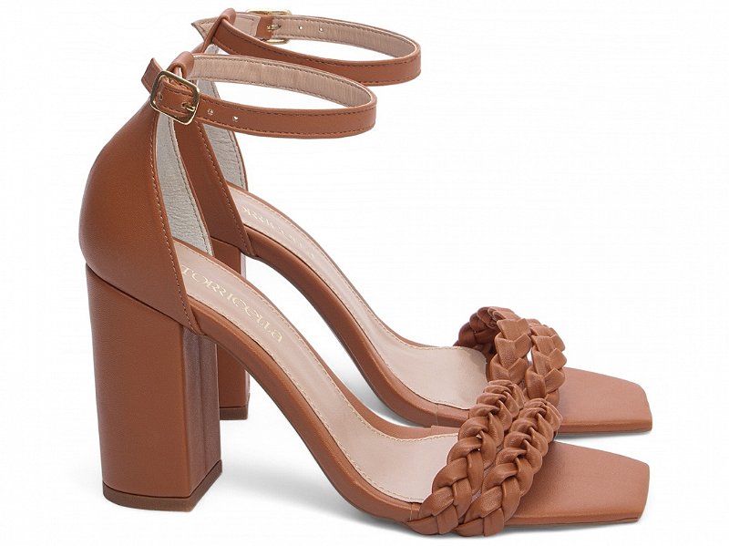 Sandália Salto Alto Feminina Tiras Trança Marrom Torricella - Estilo e Conforto AVS FST033H