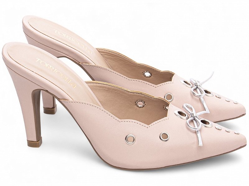 Scarpin Mule Rosa Torricella Salto Fino 9cm com Laço em Napa Feminino AVS 67078B
