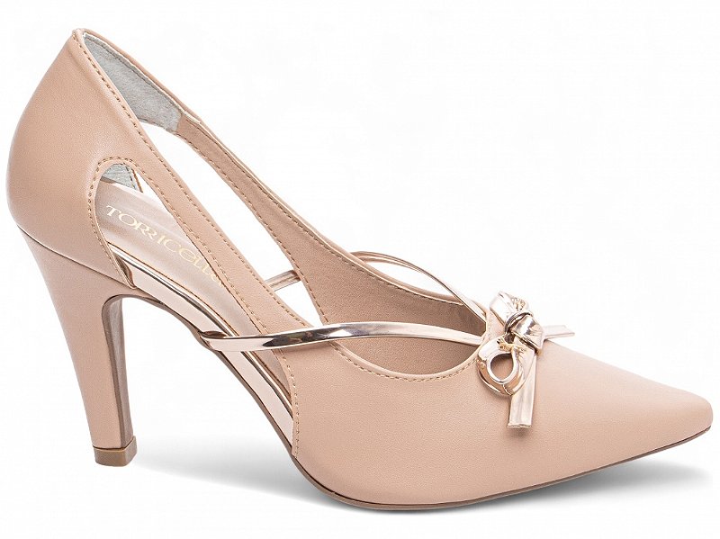 Scarpin Specchio Rosê Torricella Salto Fino 9cm com Laço Metalizado AVS 67076B