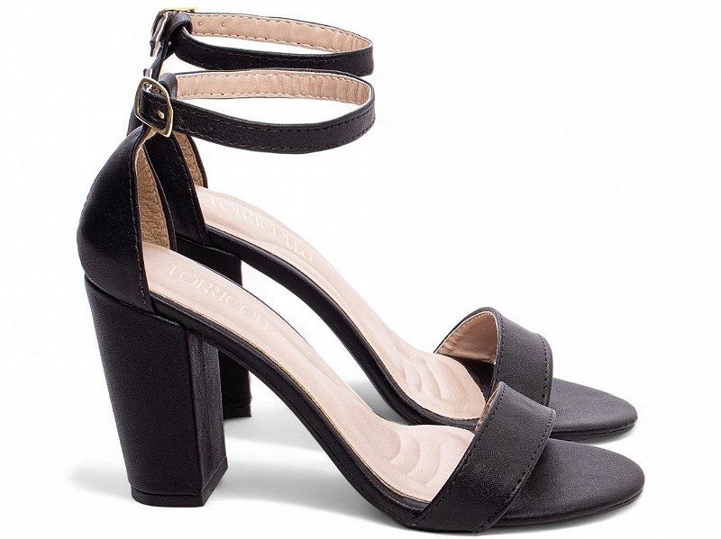 Sandália Feminina Salto Grosso 9cm Preta Torricella Napa Fivela Dourada AVS 2402A
