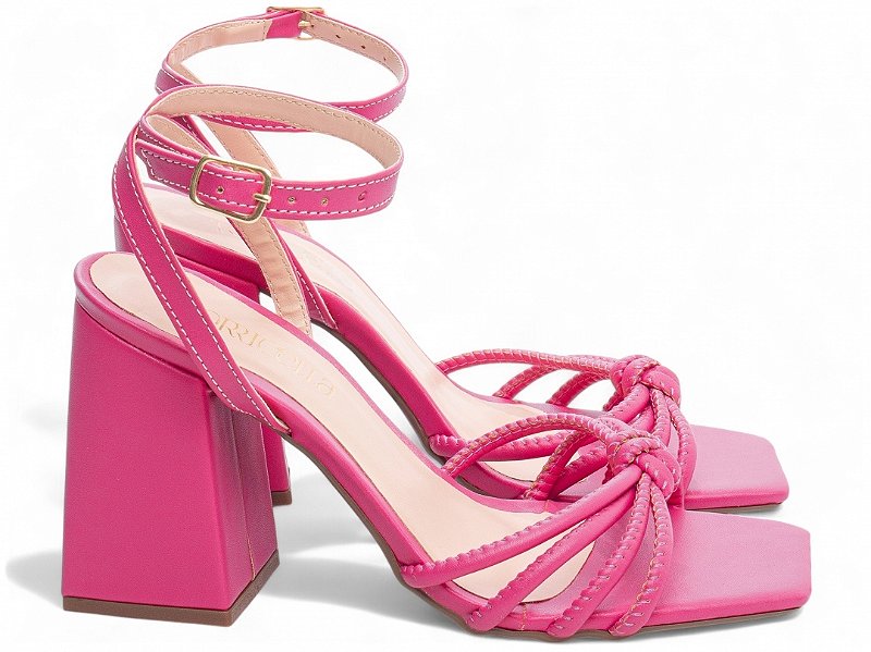 Sandália Feminina Salto Grosso Pink Torricella Napa Fivela Dourada 9cm AVS 45097A