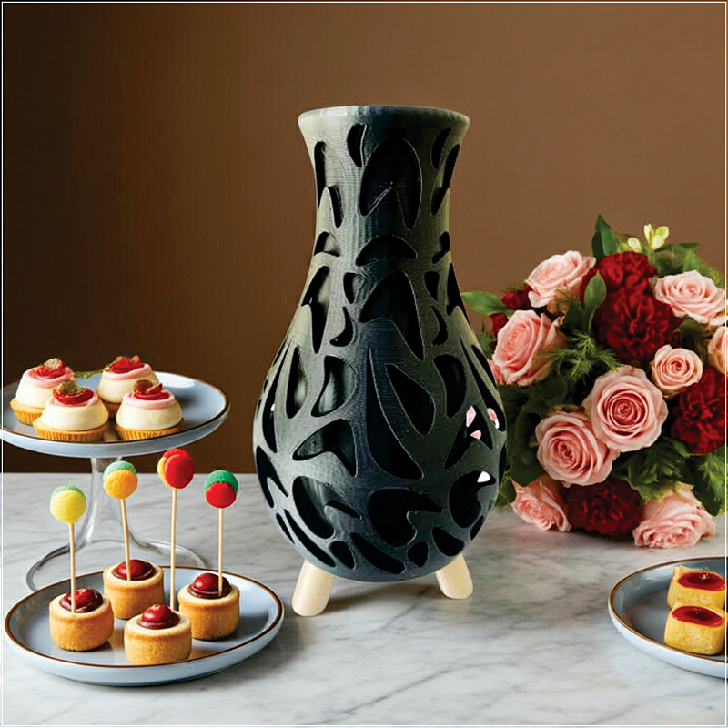 Vaso Decorativo Preto Design Orgânico Pla Sala Mesa 18 Cm