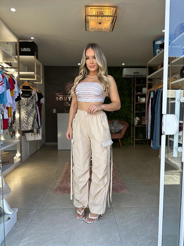 Conjunto Cropped Tomara que Caia e Calça Cargo Trend Maria Gueixa