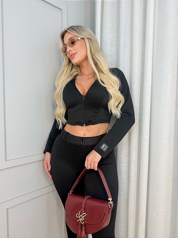 CONJUNTO TOP ZIPER + CALÇA TOTAL BLACK